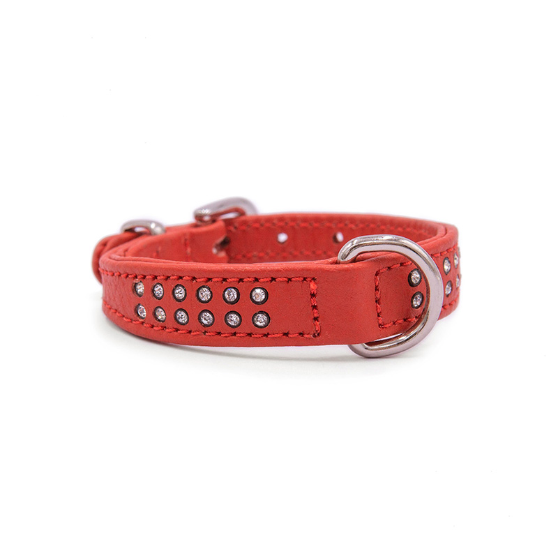 Diamond studded double-layer cowhide cat and dog pet collar