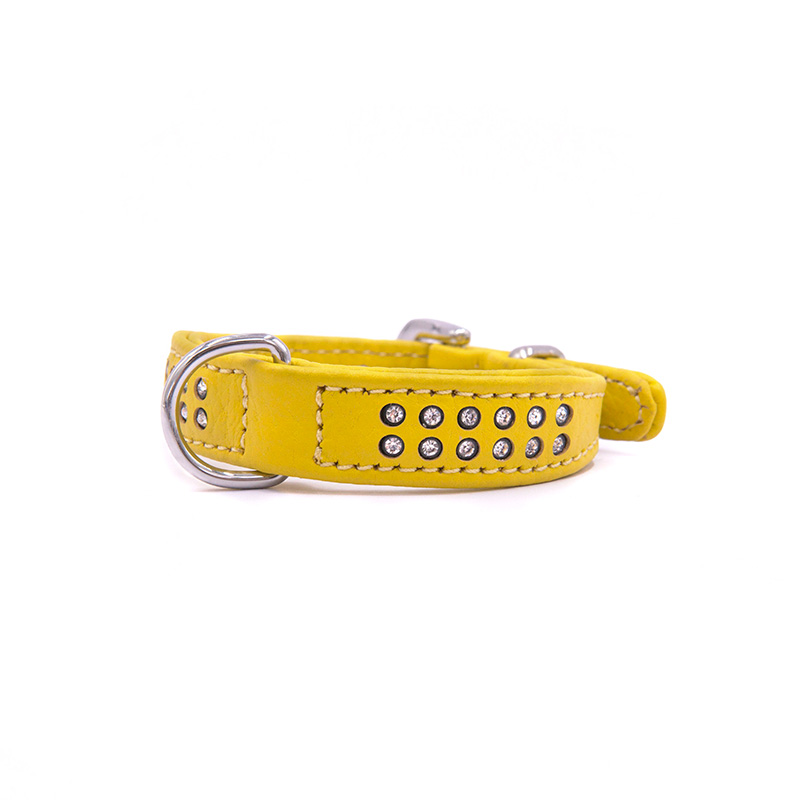 Diamond studded double-layer cowhide cat and dog pet collar