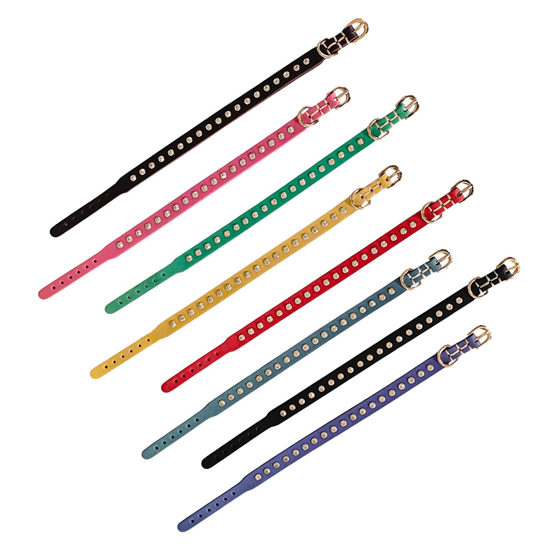 Diamond studded single-layer cowhide pet collar