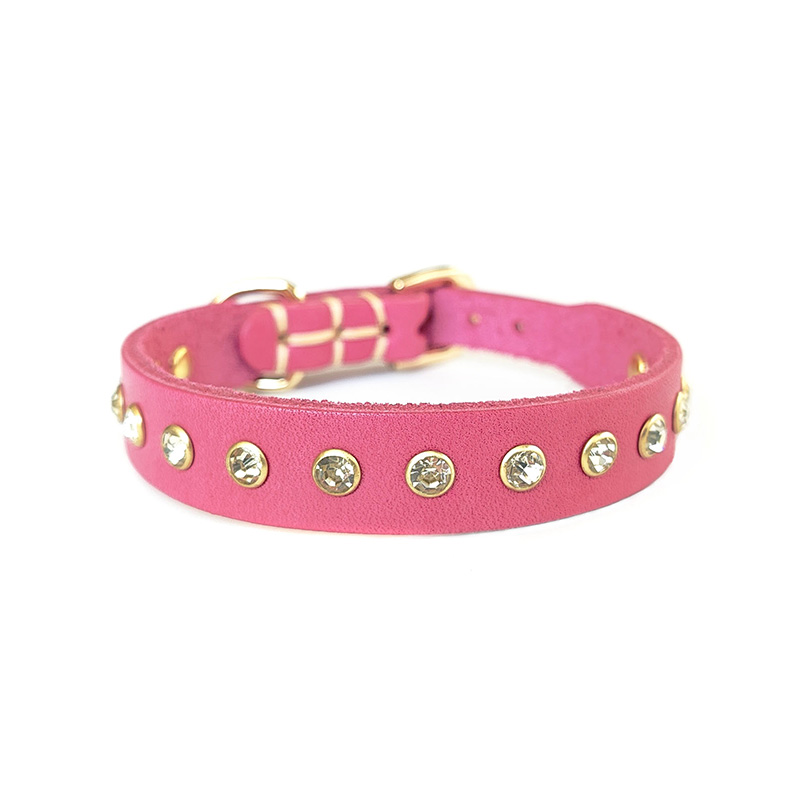 Diamond studded single-layer cowhide pet collar