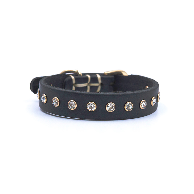 Diamond studded single-layer cowhide pet collar