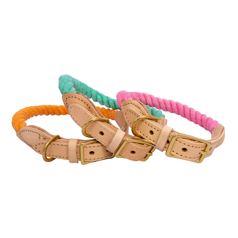 Colorful cotton rope vegetable tanned leather pet collar