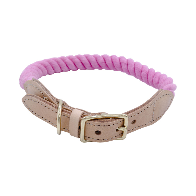 Colorful cotton rope vegetable tanned leather pet collar