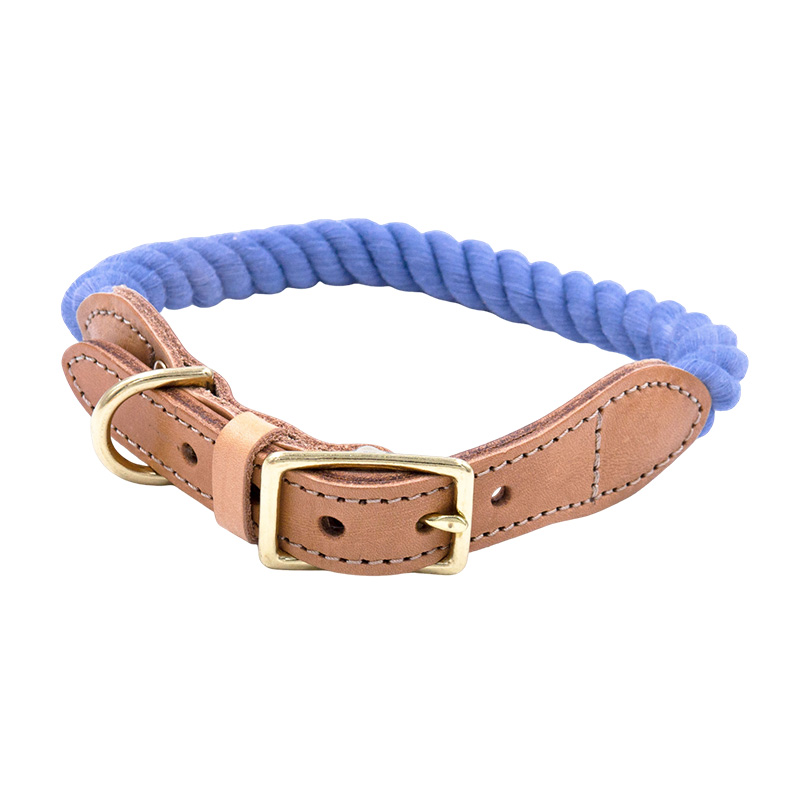 Colorful cotton rope vegetable tanned leather pet collar