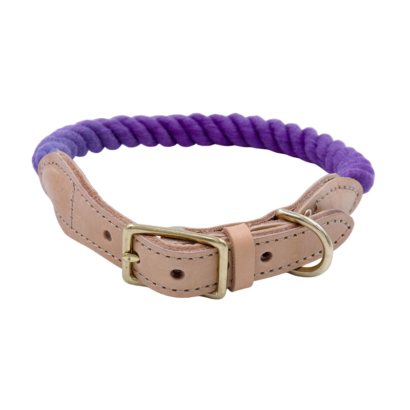 Colorful cotton rope vegetable tanned leather pet collar