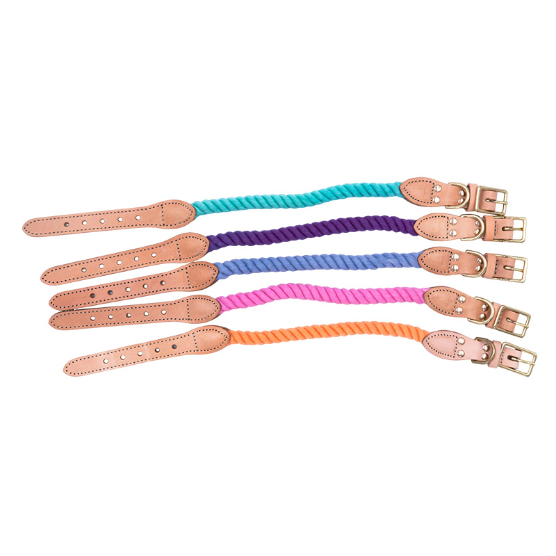 Colorful cotton rope vegetable tanned leather pet collar