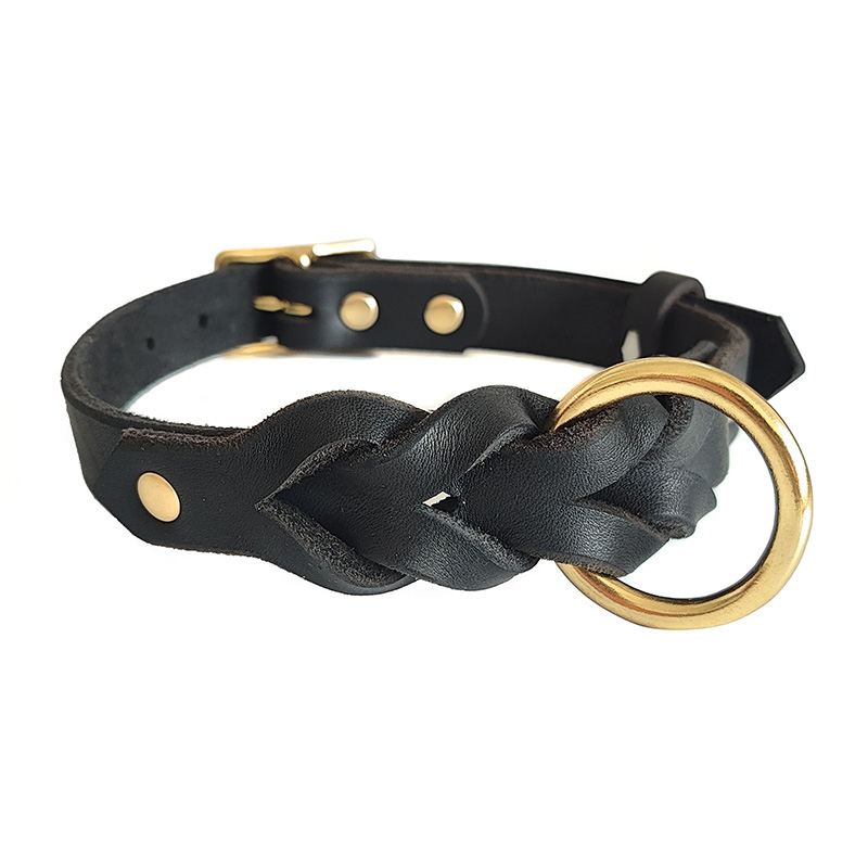 Woven flower copper buckle cowhide collar
