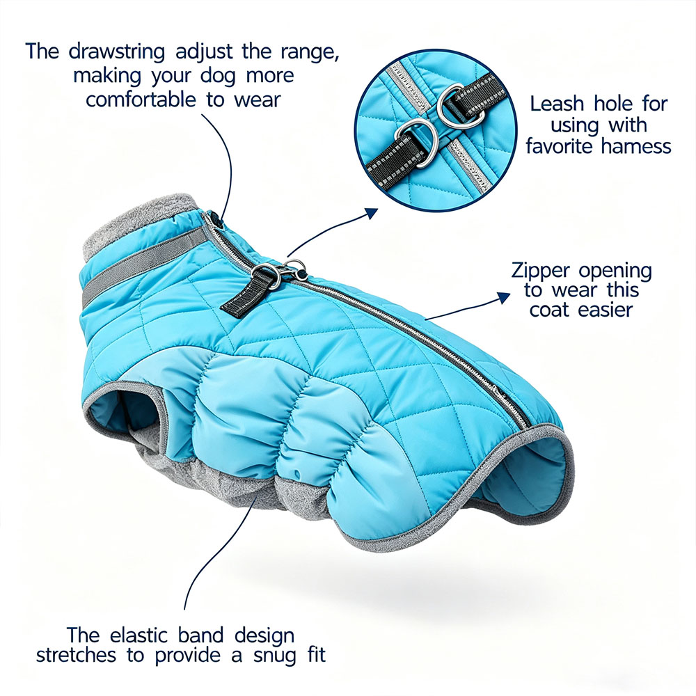 OEM+ODM Best-selling pet clothes - dog fleece coat. Winter wind-resistant and warm cotton coat with added padding and thickening.