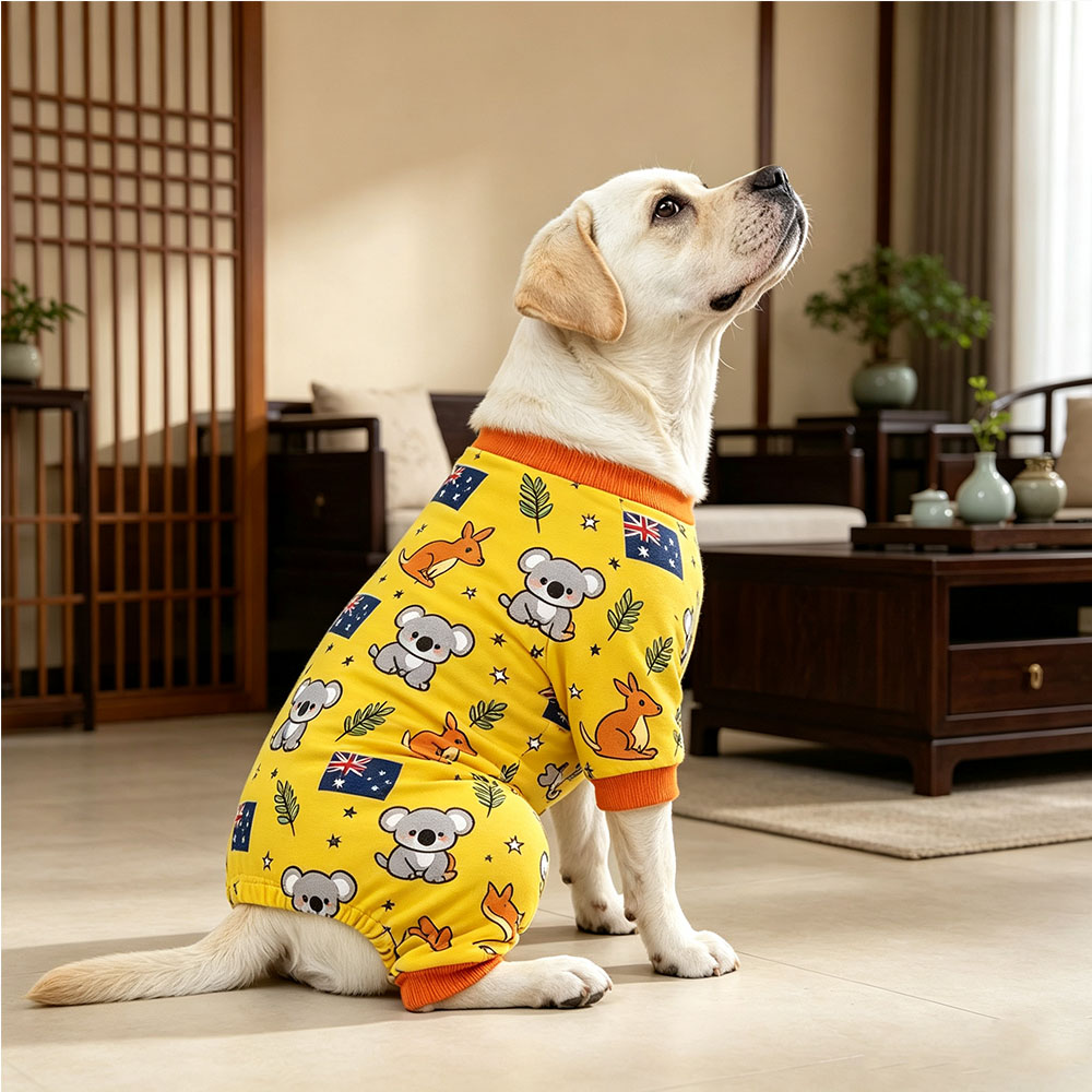 Dog quadrilateral coat - Autumn/Winter model - Thick and brushed fabric - Cute cartoon pattern - Pet clothing - Warm home wear